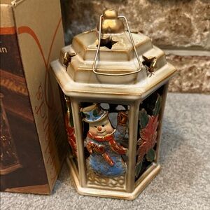 Festive Snowman Lantern with Gold Accents